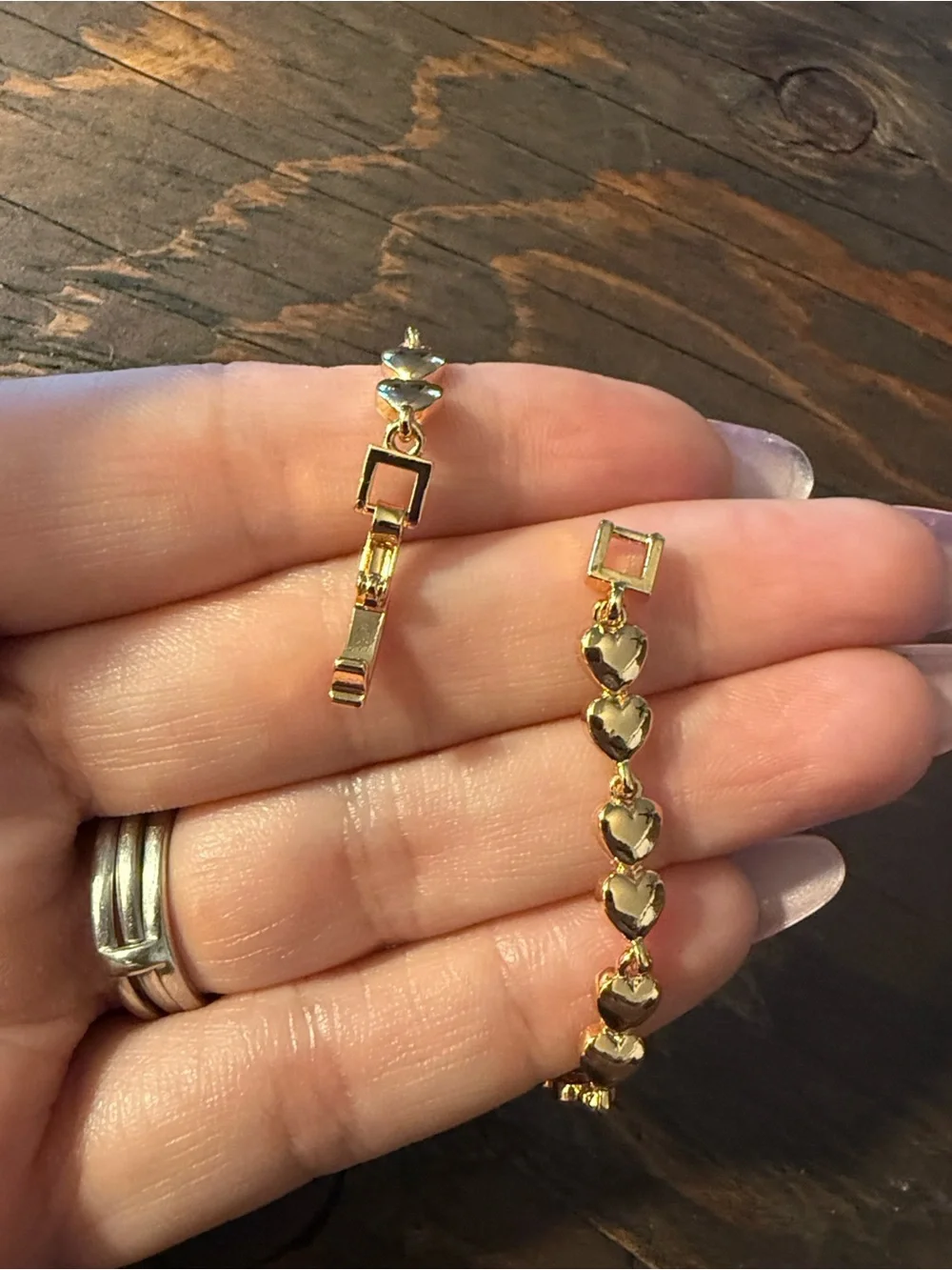 Gold plated Heart Bracelet with Purple Stones - Women's Jewelry